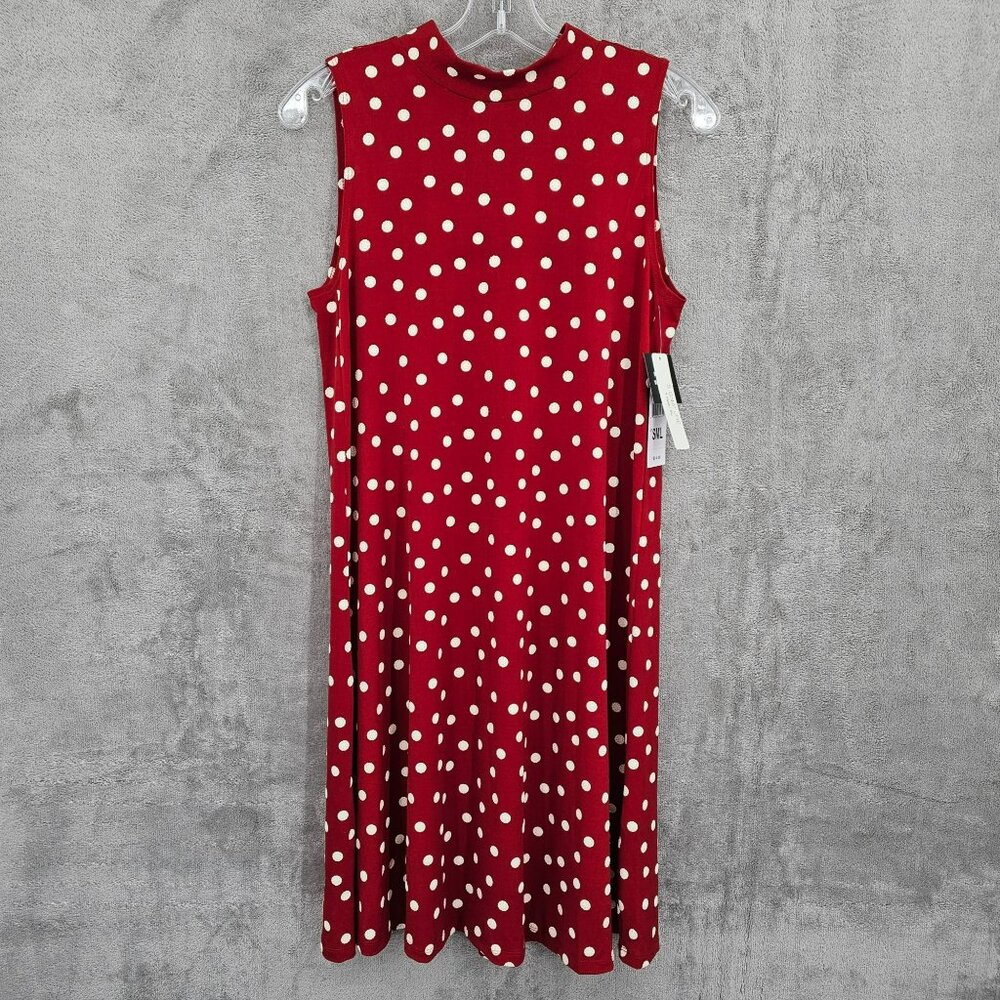 Signature Robbie Bee Swing Dress S Rust Red Ivory Texture Polka Dot Tie Back New